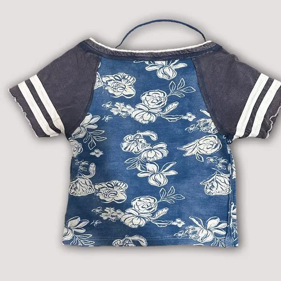 Free People Wish You Were Here Raglan Floral Tee in Blue Teal Women's XS - Picture 6 of 11